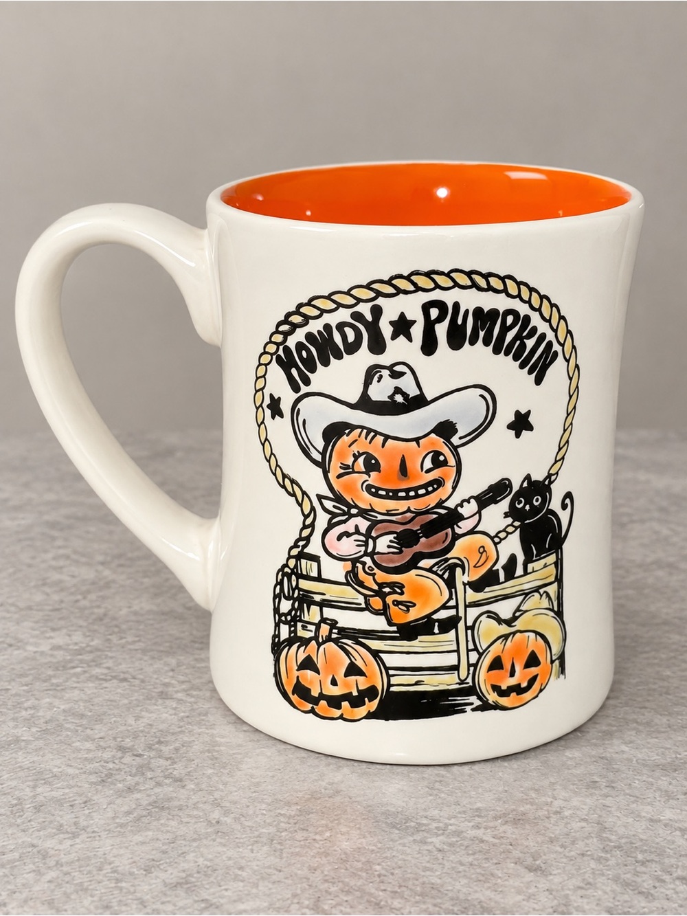 Spectrum Designz Howdy Pumpkin Halloween Cowboy Mug Orange Interior Black Cat